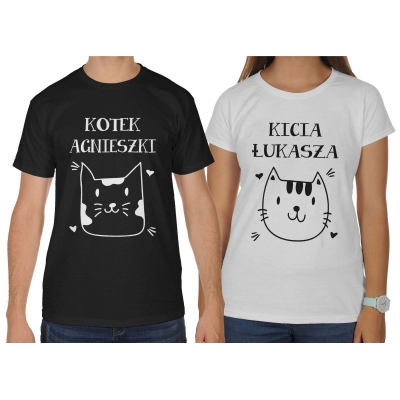 Koszulki dla par zakochanych komplet 2 szt Kotek Kicia + imię